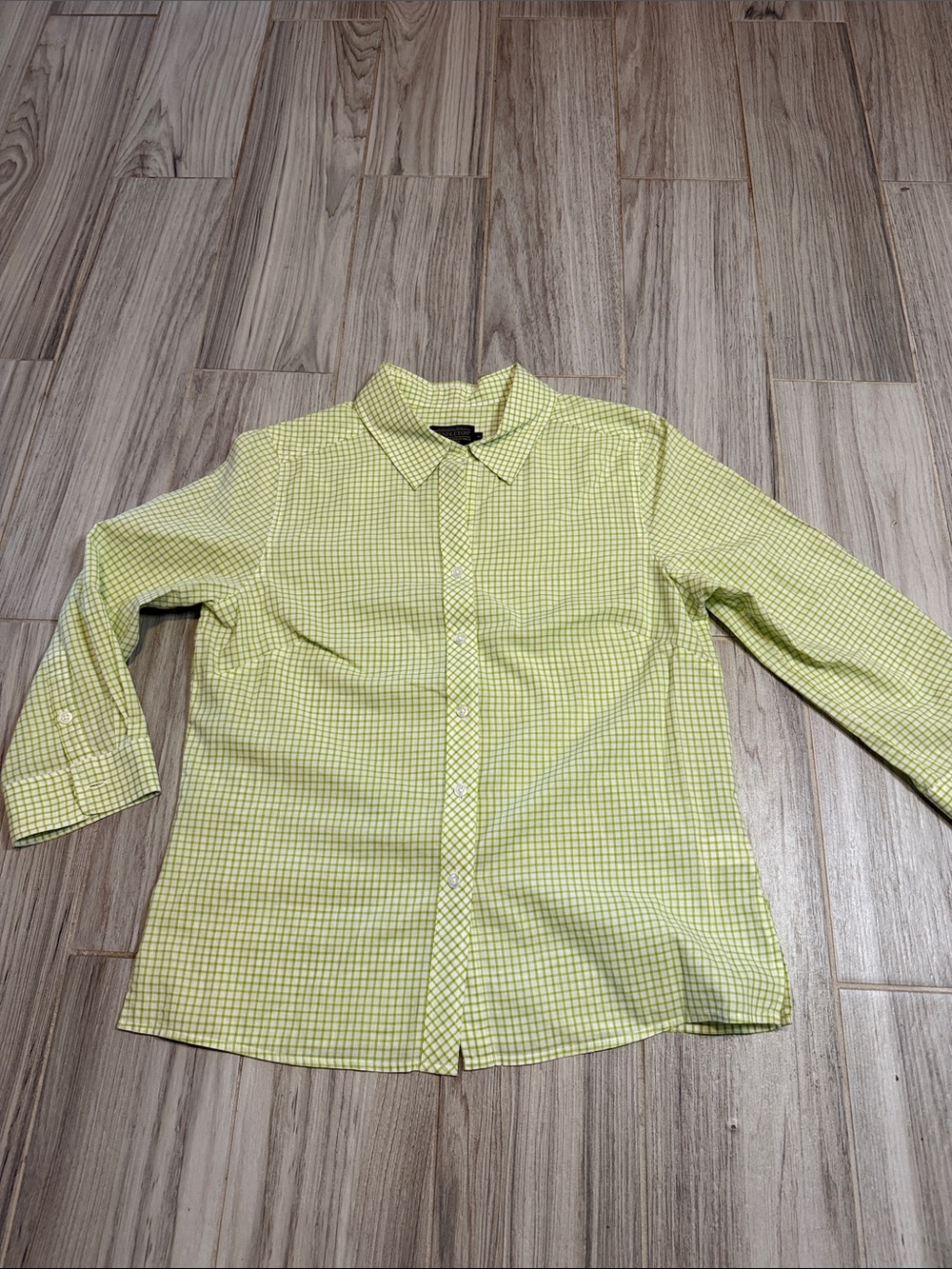 Pendleton Yellow-Green Checked Button Front Blouse